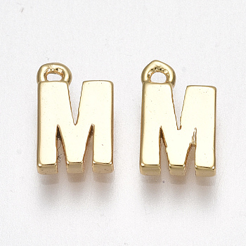 Brass Charms, Letter, Nickel Free, Real 18K Gold Plated, Letter.M, 8.5x5.5x1.5mm, Hole: 0.8mm