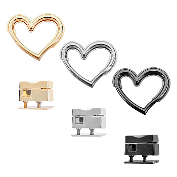 CHGCRAFT 3 Sets 3 Colors Alloy Bag Twist Lock Clasps, Handbags Turn Lock, with Iron Shim and Screws, Heart, Mixed Color, 4.6x5.75x0.7cm, 1set/color