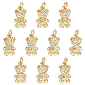 Brass Micro Pave Clear Cubic Zirconia Pendants, Long-Lasting Plated, Bear, Real 18K Gold Plated, 14.5x9x3mm, Hole: 3.5mm, 10pcs/box