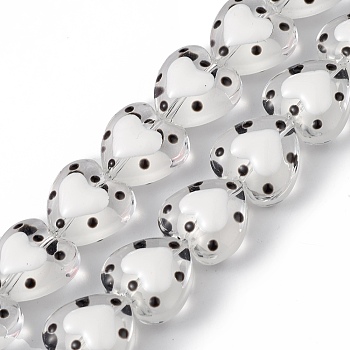 Handmade Lampwork Beads Strands, with Enamel, Heart, White, 12x12.5x7mm, Hole: 1mm, about 30pcs/strand, 13.39 inch(34cm)