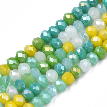Opaque Glass Beads Strands, Imitation Jade Glass, Faceted Rondelle, Medium Sea Green, 3x2mm, Hole: 0.8mm, about 186~193pcs/strand, 17.13 inch~17.32 inch(43.5cm~44cm)