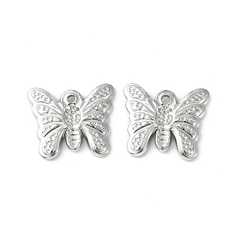 304 Stainless Steel Pendants, Butterfly Charms, Stainless Steel Color, 14x15.5x2mm, Hole: 1.2mm