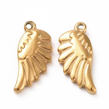 201 Stainless Steel Pendants, Wing, Golden, 20x9x3.3mm, Hole: 1mm