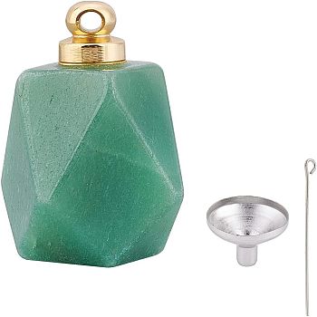 Natural Green Aventurine Perfume Bottle Pendant, with 304 Stainless Steel Mini Funnel & Eye Pins, 3pcs/set