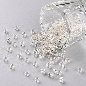 8/0 Glass Seed Beads, Silver Lined Round Hole, Round, White, 3mm, Hole: 1mm, about 10000 beads/pound