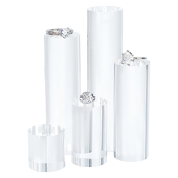 5Pcs 5 Styles Column Transparent Acrylic Jewelry Display Pedestals, for Small Jewelry, Cosmetic Showing, Clear, 3~12x3cm, 1pc/style