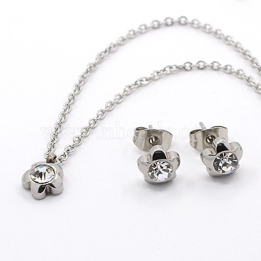 304 Stainless Steel Rhinestone Flower Jewelry Sets(SJEW-F007-02)-2