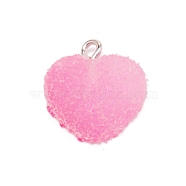 Resin Pendants, with Iron Loop, Heart, Pearl Pink, 18x16.5x6mm, Hole: 2mm(RESI-WH0025-15C)