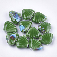 Handmade Porcelain Beads, Fancy Antique Glazed Porcelain, Fan, Green, 18x22.5~23.5x8.5~9.5mm, Hole: 2.5~3mm(PORC-S498-17A)