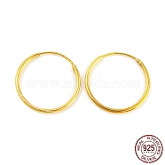 925 Sterling Silver Huggie Hoop Earring Findings, with S925 Stamp, Real 18K Gold Plated, 18x1.2mm(STER-P051-01A-G)