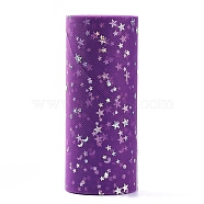 Glitter Sequin Deco Mesh Ribbons, Tulle Fabric, Tulle Roll Spool Fabric For Skirt Making, Moon & Star Pattern, Medium Orchid, 6 inch(15cm), about 25yards/roll(22.86m/roll)(OCOR-I005-H07)