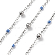 304 Stainless Steel Cable Chain, with Enamel, Soldered, Royal Blue, Beads: 3.5~3.6x3.5mm, Link: 5x2x2mm and 2x1.5x0.3mm(CHS-F019-01P-10)