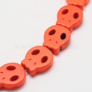 Skull Synthetic Turquoise Beads Strands, Dyed, Orange, 15x13x4mm, Hole: 1mm, about 27pcs/strand, 15.7 inch(TURQ-I023-15x13mm-06)