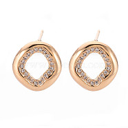 Brass Micro Pave Clear Cubic Zirconia Stud Earrings Findings, with Loop, Nickel Free, Oval, Real 18K Gold Plated, 12.5x12mm, Hole: 1.2mm, Pin: 0.8mm(KK-T062-75G-NF)
