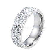 Crystal Rhinestone Double Line Finger Ring, 201 Stainless Steel Jewelry for Women, Stainless Steel Color, Inner Diameter: 17mm(RJEW-N043-32)