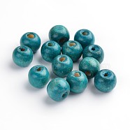 Natural Wood Beads, Dyed, Round, Sky Blue, about 12mm in diameter, 10.5mm thick, hole: 3mm(X-TB12mmY-9)