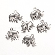 316 Surgical Stainless Steel Pendants, Elephant, Stainless Steel Color, 15x14.5x5mm, Hole: 1mm(X-STAS-K096-02P)