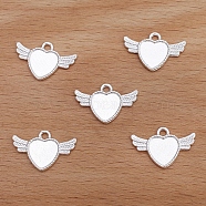 Alloy Pendant, Heart with Wing, Silver, 14x22mm(OHAR-PW0003-124A)
