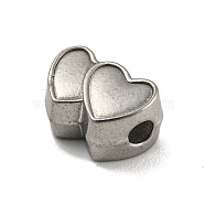 304 Stainless Steel Beads, Heart, Stainless Steel Color, 8x12x6mm, Hole: 2.5mm(STAS-A091-11A-P)