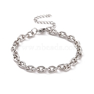 304 Stainless Steel Cable Chain Bracelet for Men Women, Stainless Steel Color, 7-1/8 inch(18cm), Link: 8x6x1.5mm(BJEW-E031-01P-02)