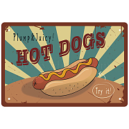 Tinplate Sign Poster, Horizontal, for Home Wall Decoration, Rectangle with Word Hot Dog, Food Pattern, 200x300x0.5mm(AJEW-WH0157-409)