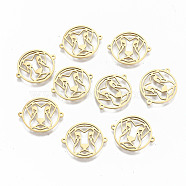 304 Stainless Steel Links Connectors, Laser Cut, Flat Roun with Hollow Monkey, Real 18K Gold Plated, 15x18x1mm, Hole: 0.8mm(STAS-S116-094G)