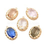 Brass with K9 Glass Pendants, Golden Oval Charms, Mixed Color, 26x19x7mm, Hole: 1.6mm(KK-B071-11G)