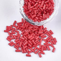 Glass Bugle Beads, Round Hole, Opaque Colours, Crimson, 3~5x1.5~2mm, Hole: 0.8mm, about 15000pcs/bag(SEED-S029-01B-20)