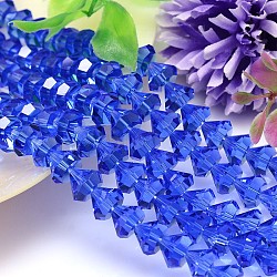 Faceted Cone Imitation Austrian Crystal Bead Strands, Grade AAA, Royal Blue, 6x4mm, Hole: 0.7~0.9mm, about 100pcs/strand, 15.7 inch(G-M187-6mm-13A)