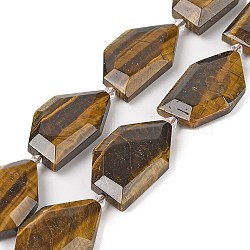 Natural Tiger Eye Beads Strands, Faceted Nuggets, 38.5~40x24~26x9mm, Hole: 2mm, about 9pcs/strand, 15.75''(40cm)(G-P548-A05-01)