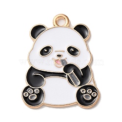 Golden Plated Alloy Enamel Pendants, Panda Charm, Gray, 25x20x1mm, Hole: 2mm(ENAM-Q504-03G-06)