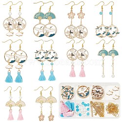 DIY Fan Bird Flower Dangle Earring Making Kit, Including Alloy Enamel Pendants & Link Connectors, Glass Pearl Beads, Polyester Tassels, Brass Earring Hooks, Mixed Color(DIY-SC0020-40)