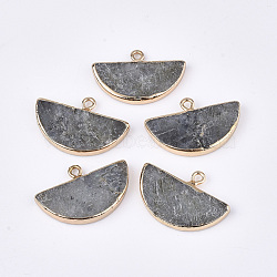 Electroplate Natural Labradorite Semi Circle Pendants, with Iron Findings, Half Round, Golden, 17~18x27x3~4mm, Hole: 1.8mm(G-S344-87E)