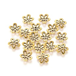 5-Petal Tibetan Style Alloy Flower Bead Caps, Cadmium Free & Lead Free, Antique Golden, 11x1.5mm, Hole: 1mm(TIBEB-1064-AG-LF)