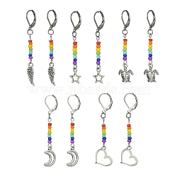 Glass Seed & Alloy Dangle Leverback Earrings, with 304 Stainless Steel Earrings Pins, Mixed Shapes, Colorful, 54~59x5~13.5mm(EJEW-JE05409)
