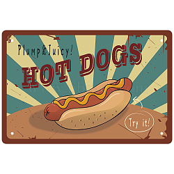 Tinplate Sign Poster, Horizontal, for Home Wall Decoration, Rectangle with Word Hot Dog, Food Pattern, 200x300x0.5mm(AJEW-WH0157-409)