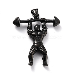 304 Stainless Steel Big Pendants, Weightlifting, Electrophoresis Black, 52x44.5x10mm, Hole: 10x12mm(STAS-O117-77B)