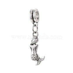 Alloy European Dangle Charms, Large Hole Beads, Mermaid Shape, Antique Silver, 33mm, Pendant: 20x9x2.5mm, Hole: 5mm(PALLOY-JF00367)