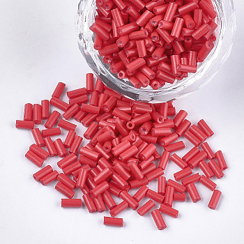 Glass Bugle Beads, Round Hole, Opaque Colours, Crimson, 3~5x1.5~2mm, Hole: 0.8mm, about 15000pcs/bag