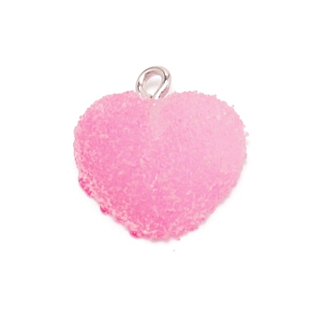Resin Pendants, with Iron Loop, Heart, Pearl Pink, 18x16.5x6mm, Hole: 2mm