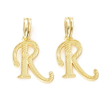 Rack Plating Eco-Friendly Brass Letter Pendants, Real 18K Gold Long-Lasting Plated, Cadmium Free & Lead Free, Letter.R, 18x14.5x1.4mm, Hole: 6.5x3.3mm