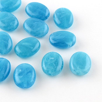 Oval Imitation Gemstone Acrylic Beads, Deep Sky Blue, 19x15x7mm, Hole: 2mm, about 330pcs/500g