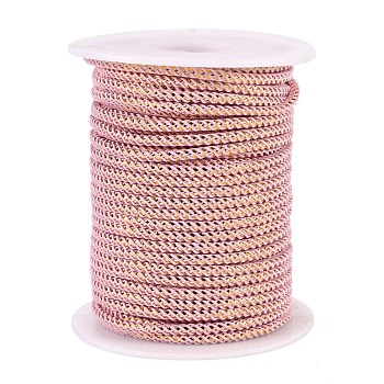 Round String Thread Polyester Cords, with Gold Wire, Pink, 2.5mm, about 21.87 yards(20m)/roll