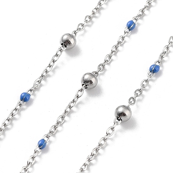 304 Stainless Steel Cable Chain, with Enamel, Soldered, Royal Blue, Beads: 3.5~3.6x3.5mm, Link: 5x2x2mm and 2x1.5x0.3mm