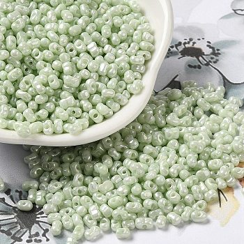 Glass Seed Beads, Peanut, Pale Green, 3.5~4x2~2.5x2~2.3mm, Hole: 0.8mm, about 8000pcs/pound