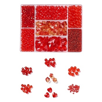 DIY Red Series Jewelry Making Kits, 1615Pcs Bicone & Rondelle & Polygon & Round Glass/Acrylic Beads, 20Pcs Valentines Ideas Glass Charm, Red, Beads: 1615pcs/box