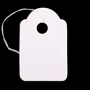 Rectangle Blank Hang tag, Jewelry Display Paper Price Tags, with Cotton Cord, White, 20x13x0.2mm, Hole: 3mm, 500pcs/bag
