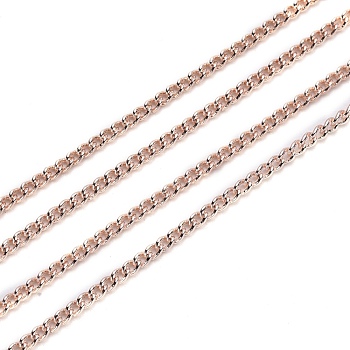 Brass Curb Chains, Long-Lasting Plated, Soldered, with Spool, Rose Gold, 2x1.5x0.3mm