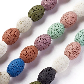 Natural Lava Rock Beads Strands, Dyed, Rice, Mixed Color, 15~15.5x11~11.5mm, Hole: 2mm, about 27pcs/Strand, 15.94 inch(40.5cm)