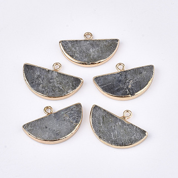 Electroplate Natural Labradorite Semi Circle Pendants, with Iron Findings, Half Round, Golden, 17~18x27x3~4mm, Hole: 1.8mm